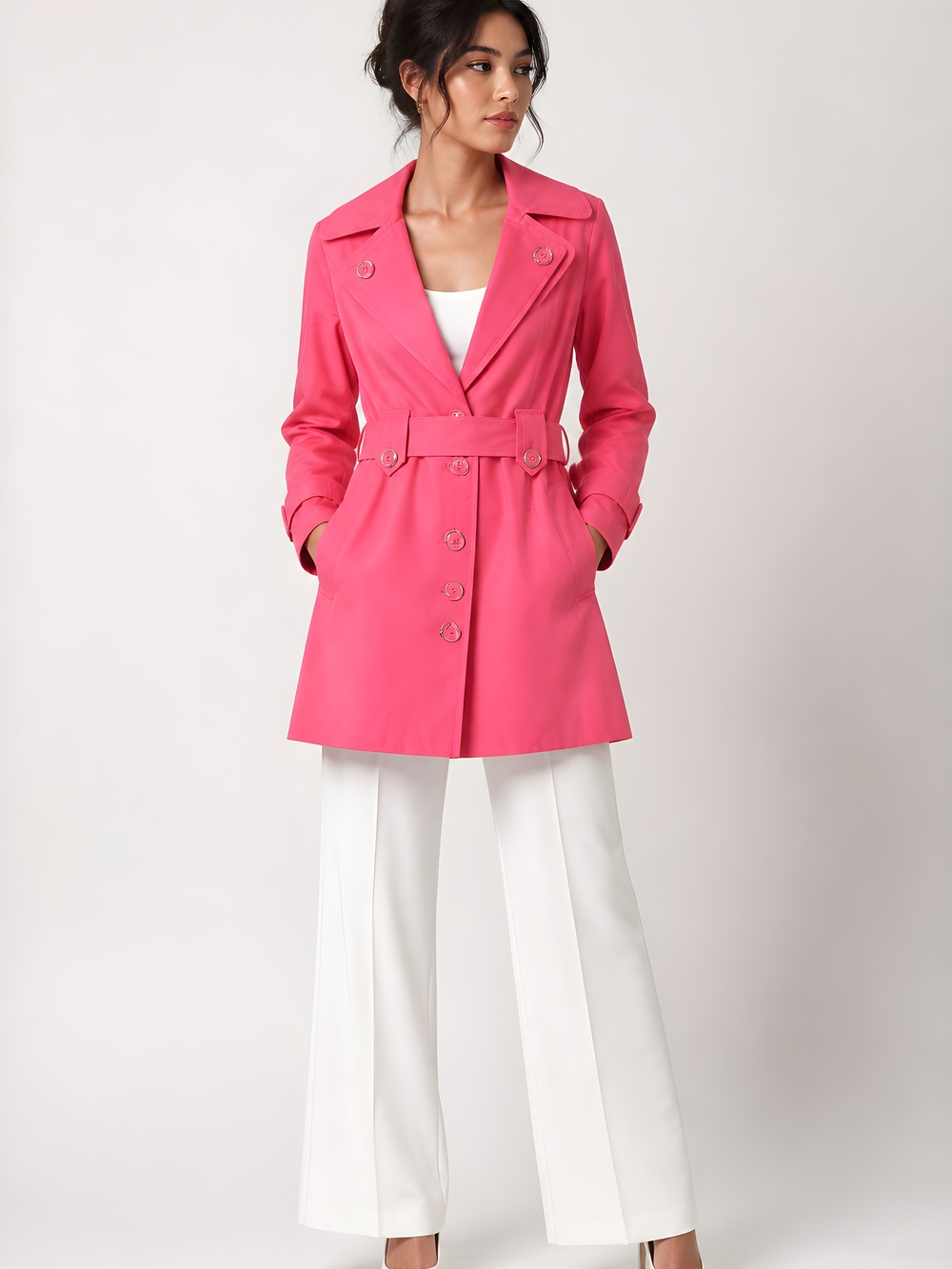 London Fog Women Trench Coat Pink Waterproof Pockets double lapel size PS